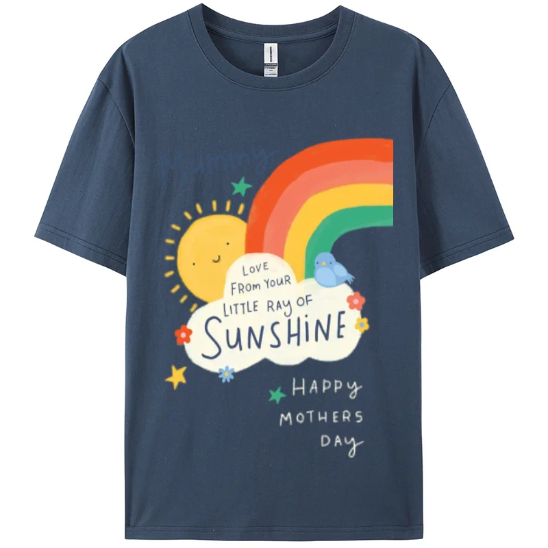 

2024 New Mother's Day Cotton Women's T-Shirt Y2K Oversized Rainbow Letter Print Crew Neck Top Casual Cute Trend Short Sleeve