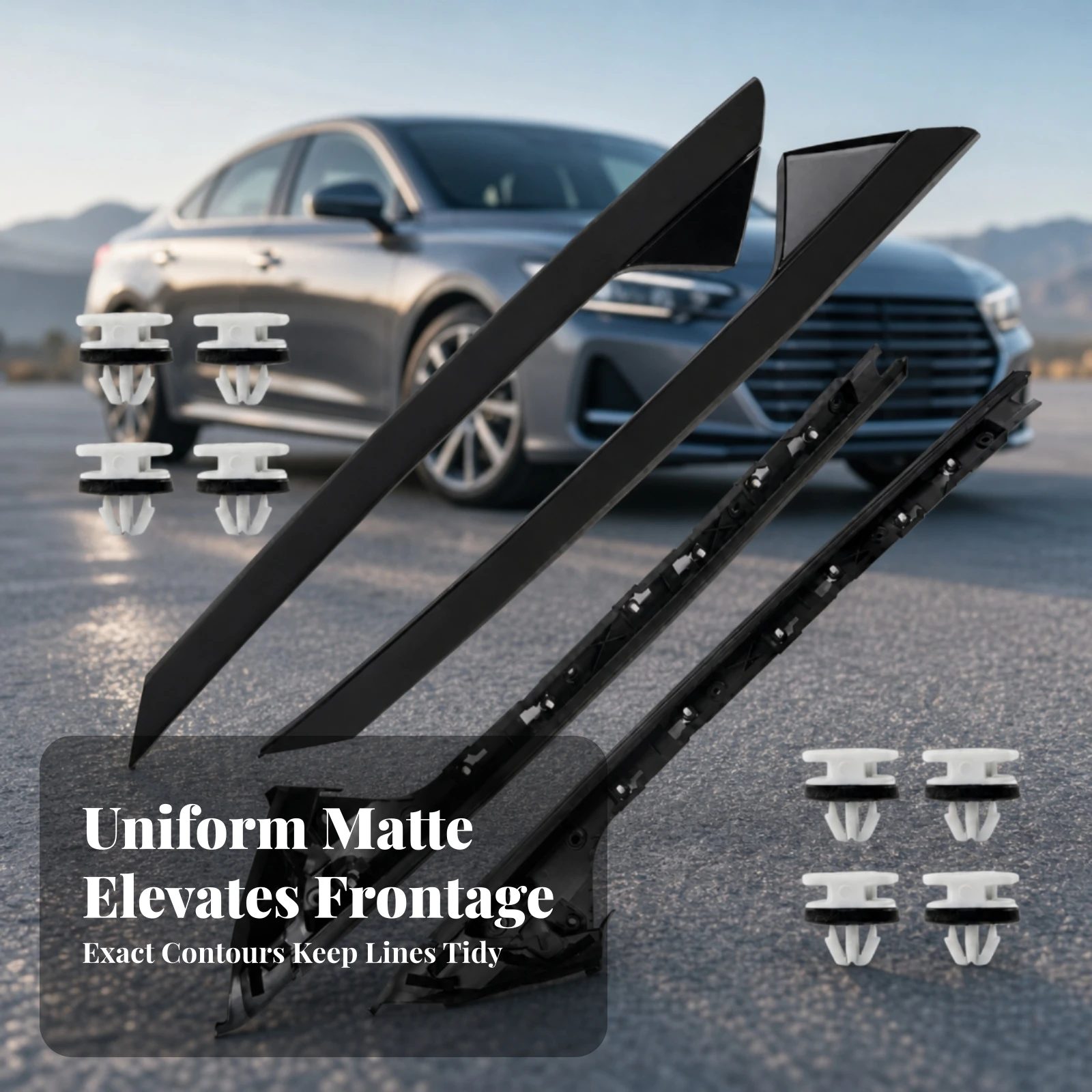 4 Pieces Windshield Trim Cover Assembly OEM-Quality Windshield Trim with Push Clips Matte Black Long-Lasting for DIYers