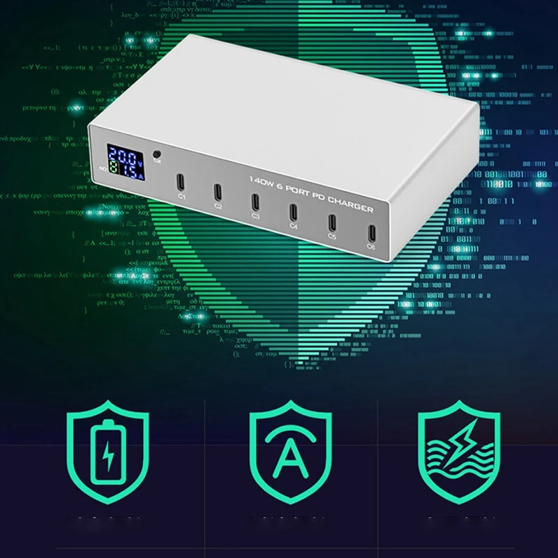 노트북용 고속 충전기 스테이션, 140W, 6 in 1 PD 충전기, 충전 3.0, USB C 타입, 30W 미국 플러그