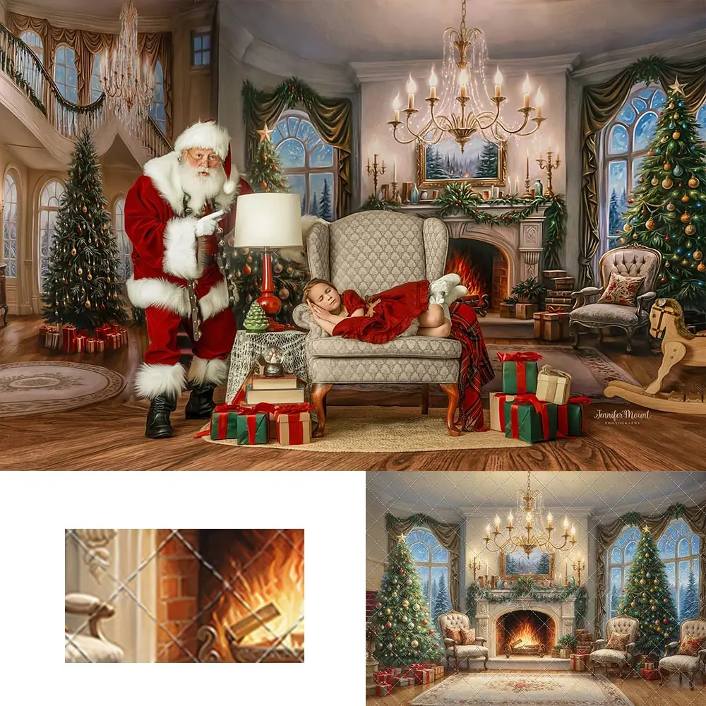 

Majestic Christmas Parlor Photography Backdrop Christmas Fireplace Kids Baby Cake Smash Photocall Decors Child Adult Backgrounds