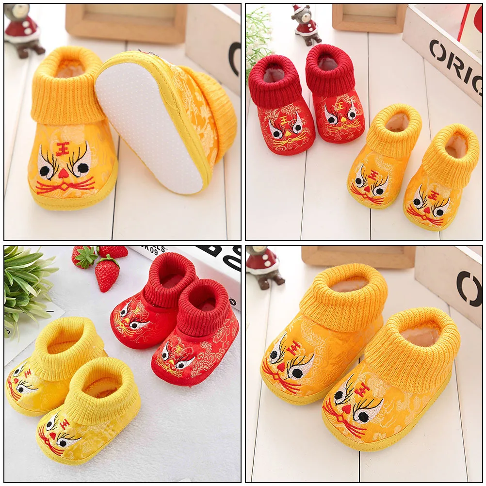 

1Pair Thickened Warm Tiger Embroidered Children Winter Shoes Casual Footwear Non-Slip Baby Autumn Leisure Kids Short Boots