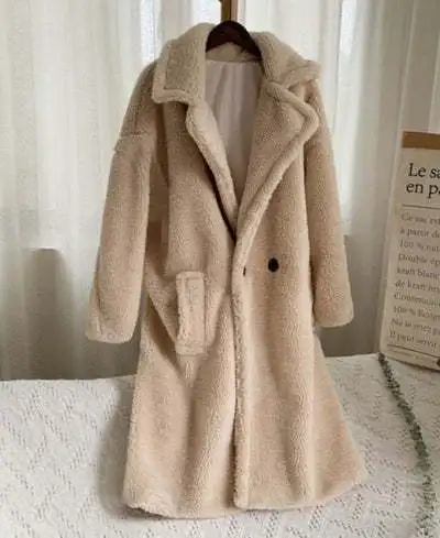 Winter Jackets Women Autumn 2023 Turn Down Collar Single Breasted Fur Coats Elegant Long Sleeve Wool Warm Long Pockets Coats