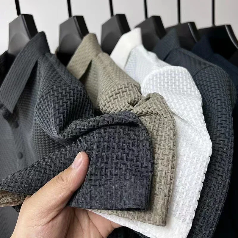 Camicia POLO da uomo nuova business casual a maniche corte con fiore in osso tinta unita moda traspirante comoda estate versatile Top