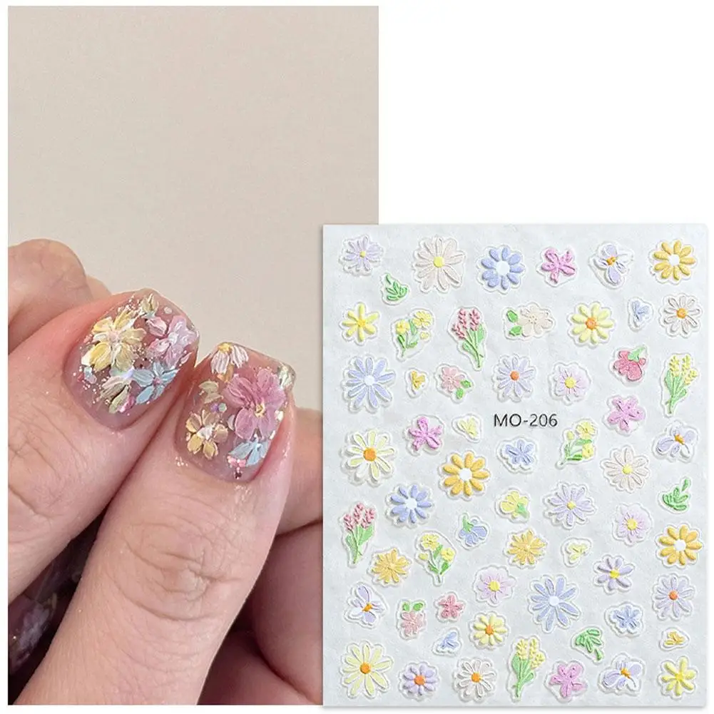 Colorful Sparkling Glass Fragment Spring Wildflowers Quality Decorations Nail High Flash Adhesive Design Stickers Art R4O4