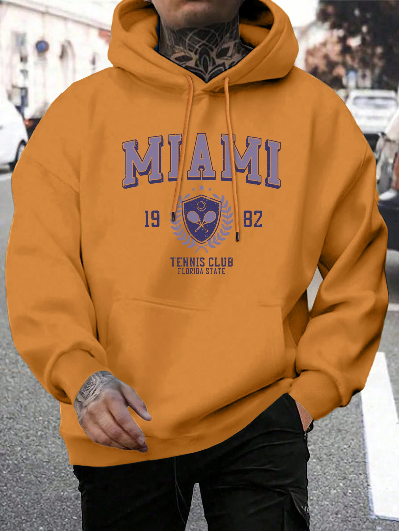 Miami 1982 Letter Print Pullover Men'S Fashion Quality Hooded Warm Casual Hoody Man Simple Loose Tops