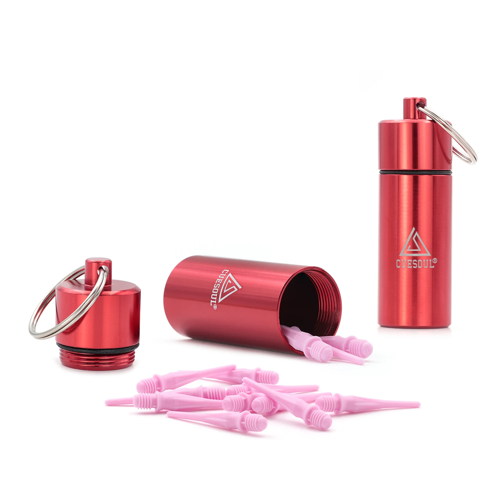 CUESOUL Portable Dart Soft Tips Alloy Storage Tube Red with 12 pcs Pink TOUCH POINT Soft Tips