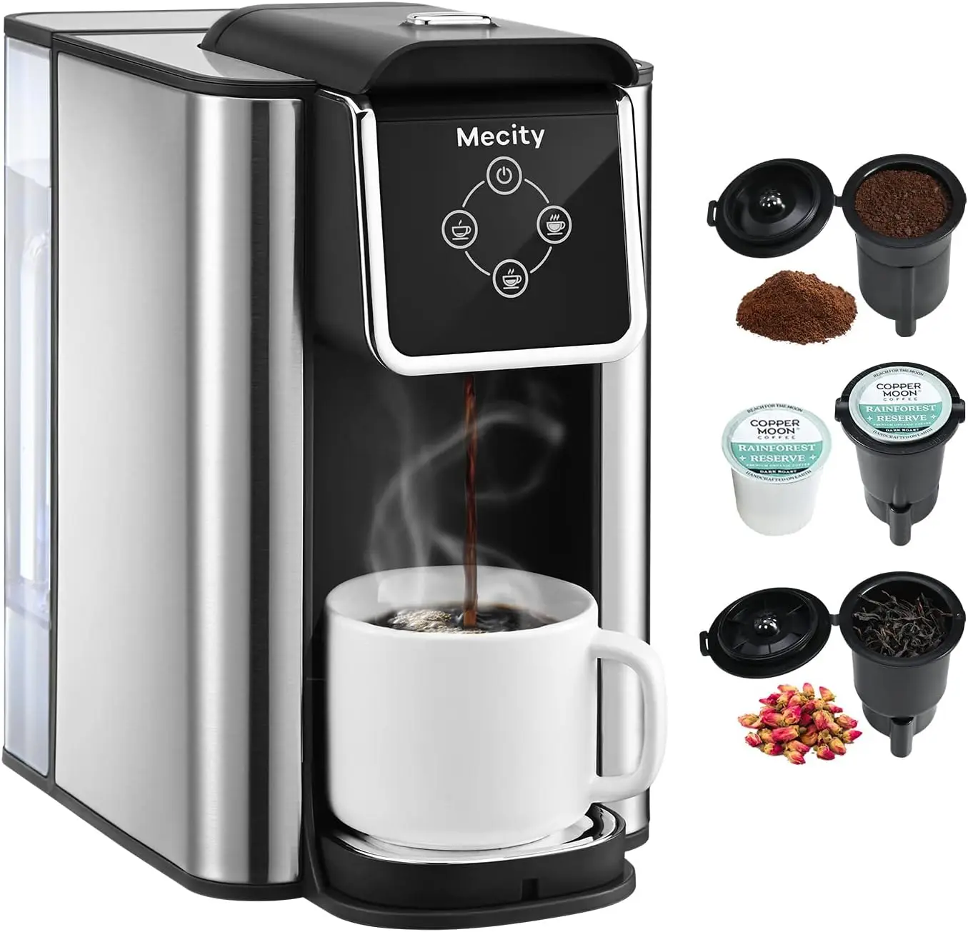 

3-in-1 Single Serve Coffee Machine, Compatible with K-Cups, Tea Maker, 6-10 Oz Cups, Removable Water Tank