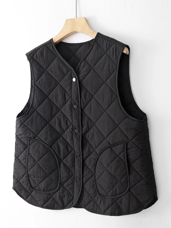 Casual oversized katoenen jaet top dun gewatteerd vest k knop zijkant veelzijdige katoenen kleding voor dames winterkleding