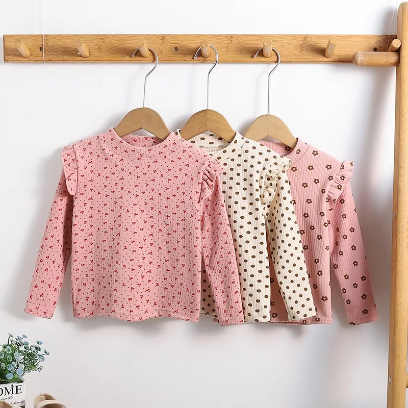 1pcs Autumn Winter Children's T-Shirts Baby Floral Print Tops Kids Round Neck Long Sleeve Base Shirt Girls Tshirts Clothes