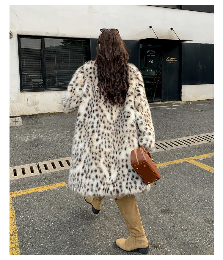 Autumn and Winter Imitation Fur Coat Sexy Leopard Fox Fur Coat Large Lapel All-match Plush Eco-friendly Fur Women's Clothing