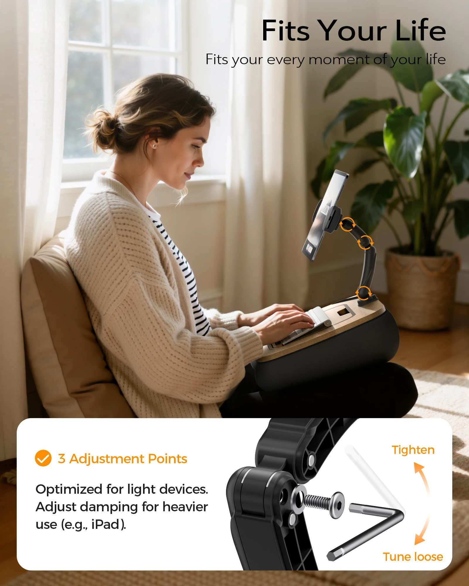 LULULOOK Kindle Pillow Stand,Tablet Holder Lap Desk Stand with Beanbag Cushion & Foldable Arm for Tablet,Laptop, iPad, Phone