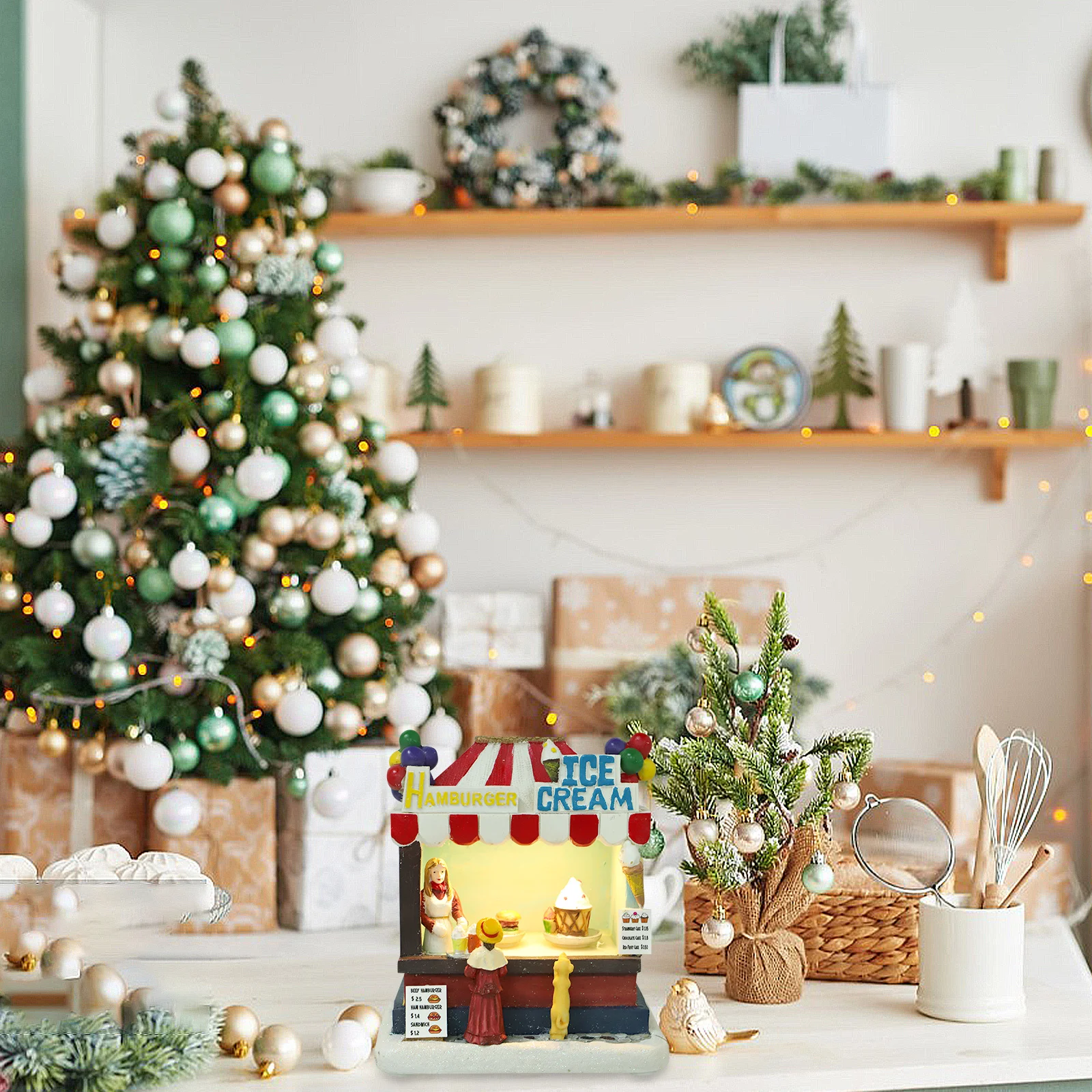 

Resin Small House Christmas Luminous for Holiday Party Decoration LED Light Xmas Luminous House