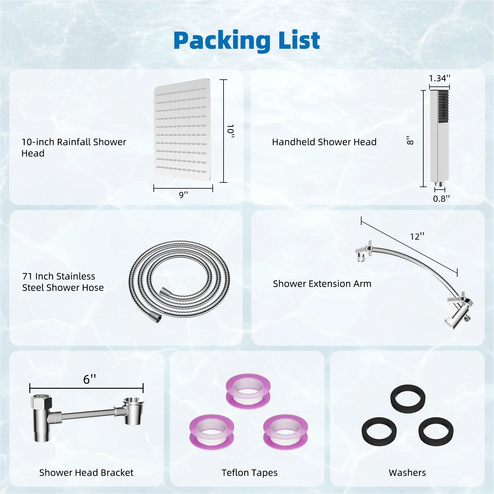 10-Inch High Pressure Shower Head with Handheld Spray Combo, 12'' Shower Extension Arm, Adjustable Shower Head Holder