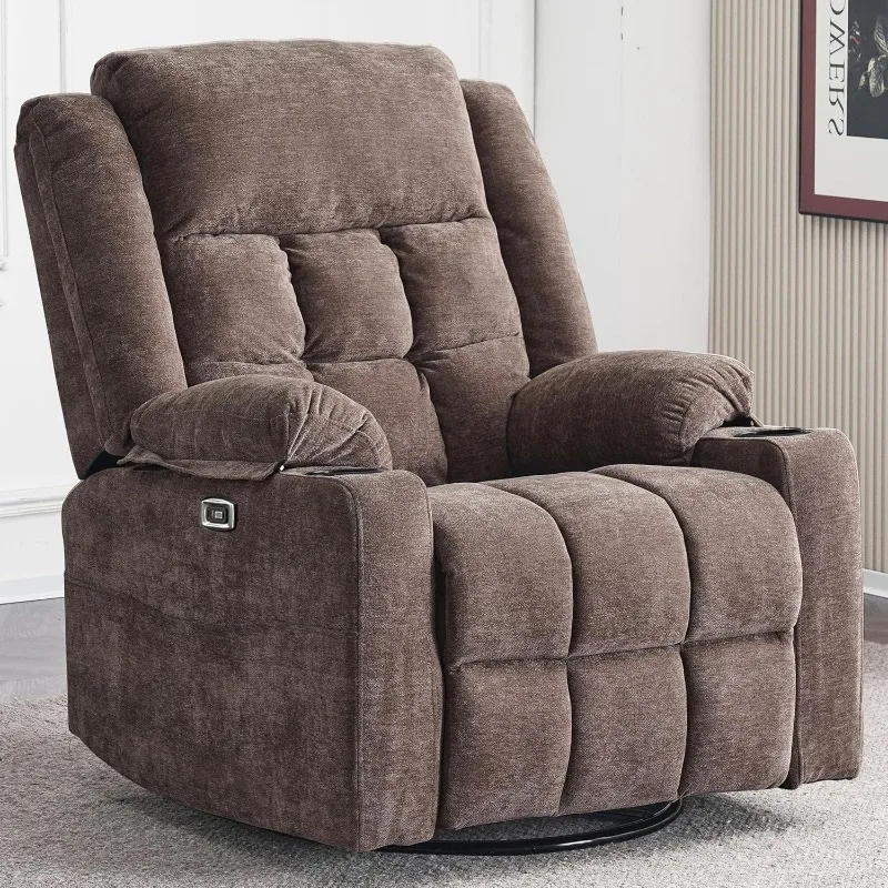 Power Swivel Rocker Recliner Massage Chair, USB and Type-C Ports, Electric Recliner Glider Reading Chairs Living Room,