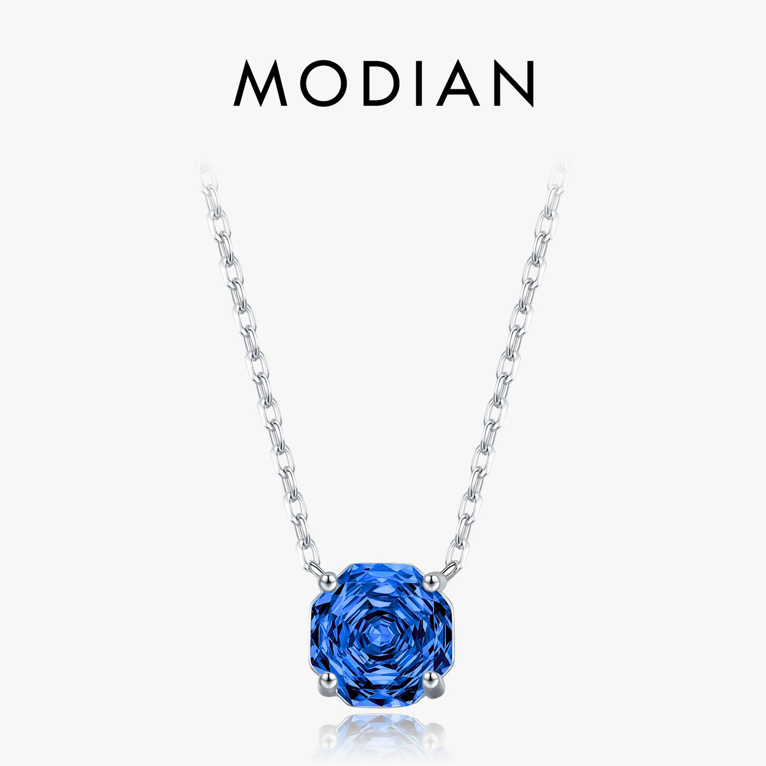

MODIAN стерлингового серебра 925 пробы, высококачественное ожерелье с подвеской в форме розы, королевский синий цирконий, восьмиугольное ожерелье для женщин, ювелирные изделия