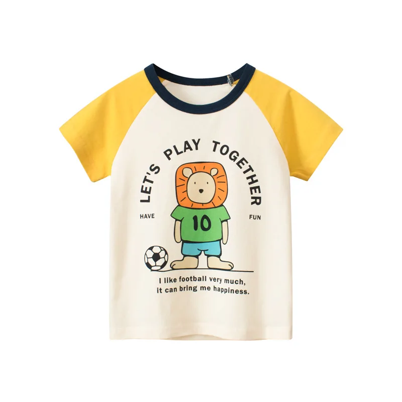 

2023 Summer Korean Children's Clothing Boys Short Sleeve Cotton T-shirt Cartoon Lion Print Kids Clothes Boy Top Tee Dropshipping