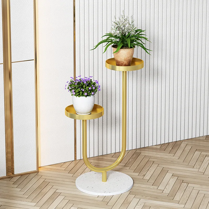 Flower rack, living room marble storage rack, balcony succulent pot display rack, iron metal iron work