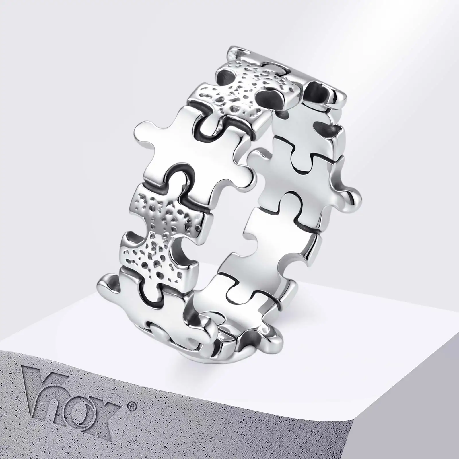 Vnox Puzzle Ring for Men Boys, Stainless Steel Stackable Band, US Size 7-11 Ring, Autism Awareness Jewelry Gift 2026 New