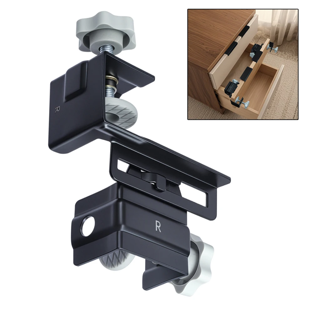 2 Pairs Adjustable Stainless Steel Drawer Clamp Set For DIY Furniture Assembly Cabinet Door Fixing Tool Black