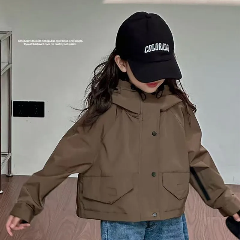 

Teen Girls Hooded Coat New Girl Baby Jacket Newborn Trench Coat Spring Autumn Windbreaker Top Children Zipper Cute Coat 4-14Y