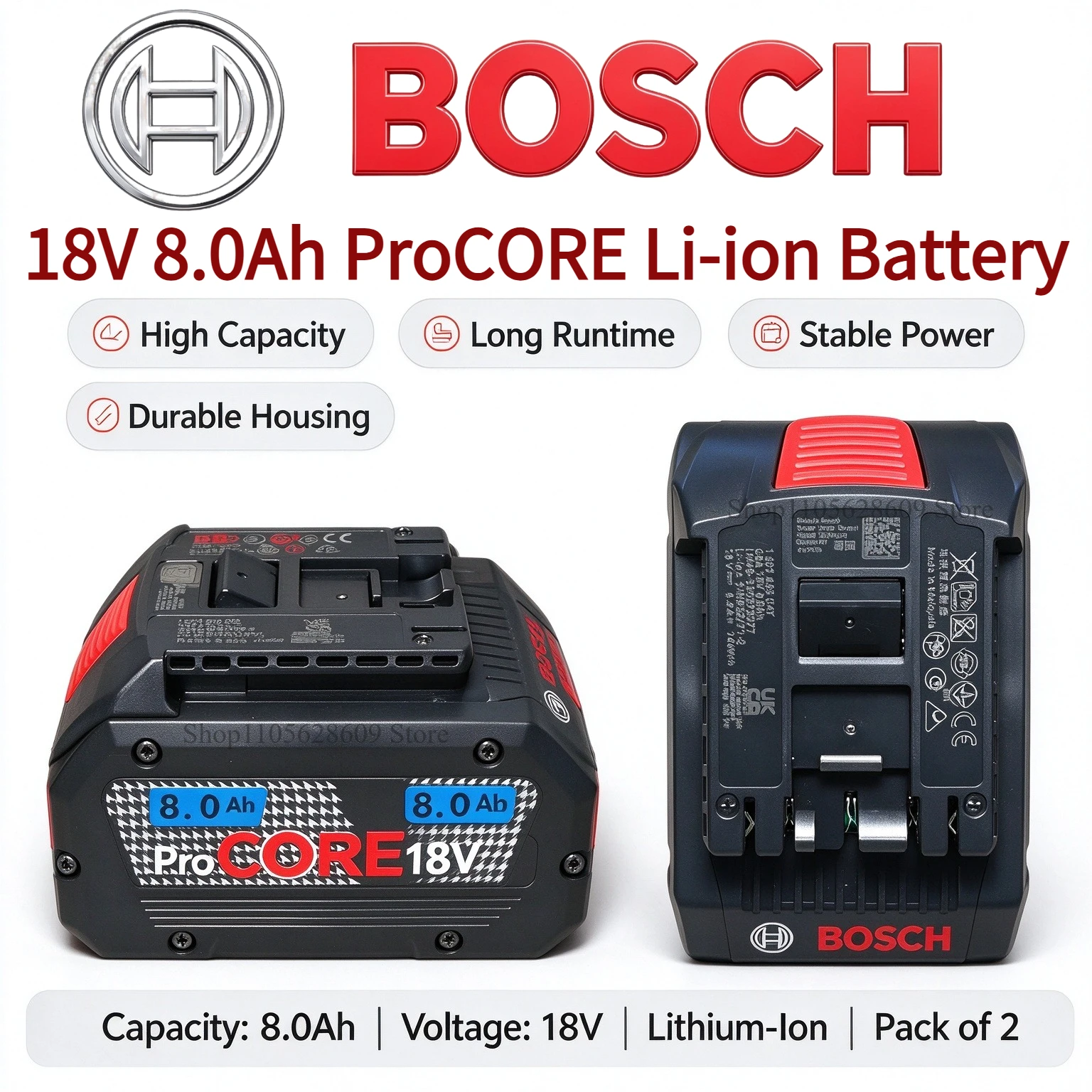 NEW Bosch 18V 8.0Ah ProCORE Lithium Battery BAT609 BAT618 GBA18V80 21700 Cell Smart BMS Safety for Bosch 18V Cordless Power Tool