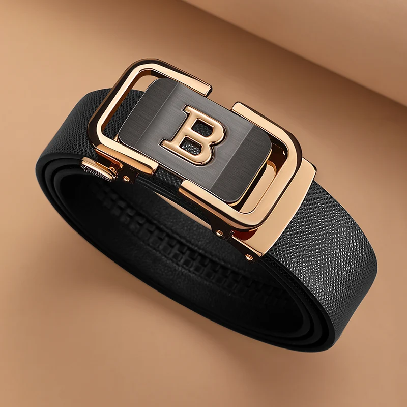 Fashion Coffee B Croskin Letter Belt Men's High Quality Automatic Buckle Luxury Famous Brand Casual wide Belt Cintos Masculinos