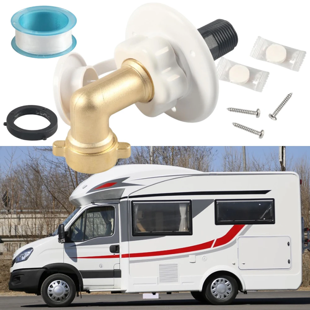 

RV Water Fill Inlet Kit with 45° 90° 3/4 Brass Connector and Gasket Seal for Camper Trailer Marine