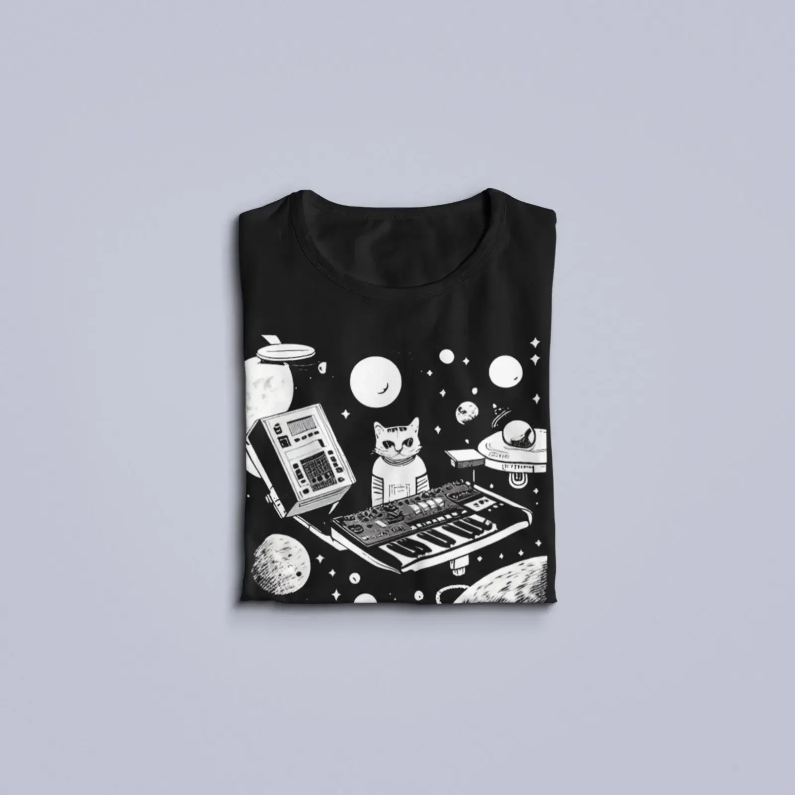 Synthesizer Space Cat T Shirt Modular Synth Beat Maker Music Producer Techno Analog DJ Funny  vintage Washed Slightly Casual