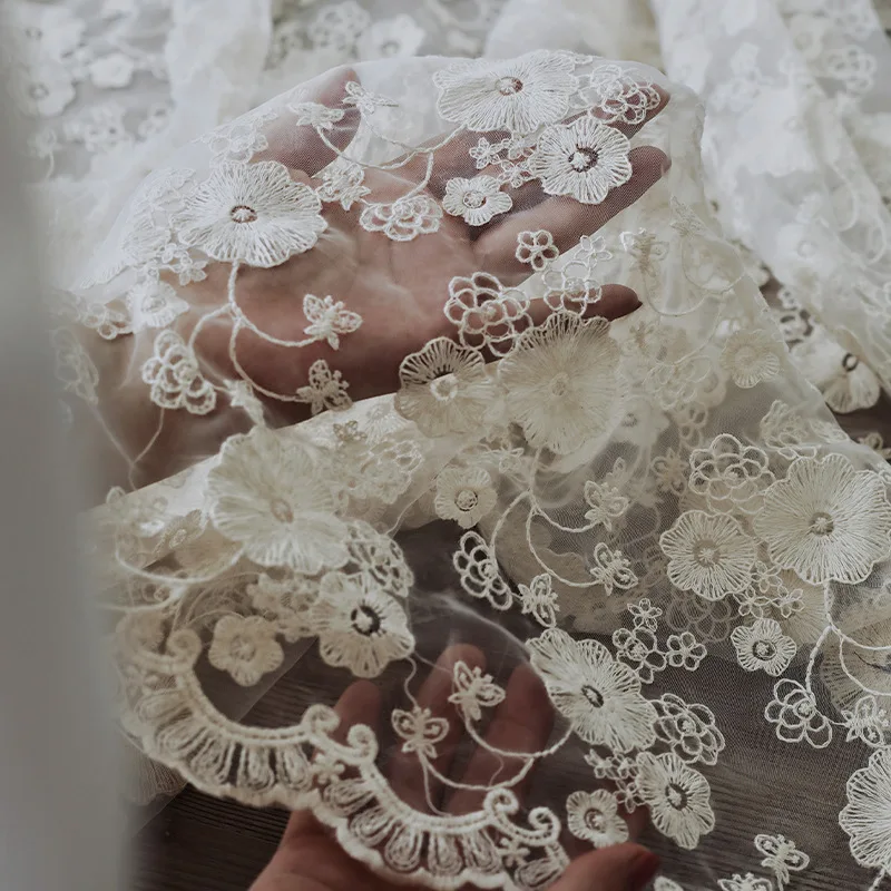 

Organza lace embroidered floral thin gauze fabric for wedding dresses home decor designer fabric sold by the yard