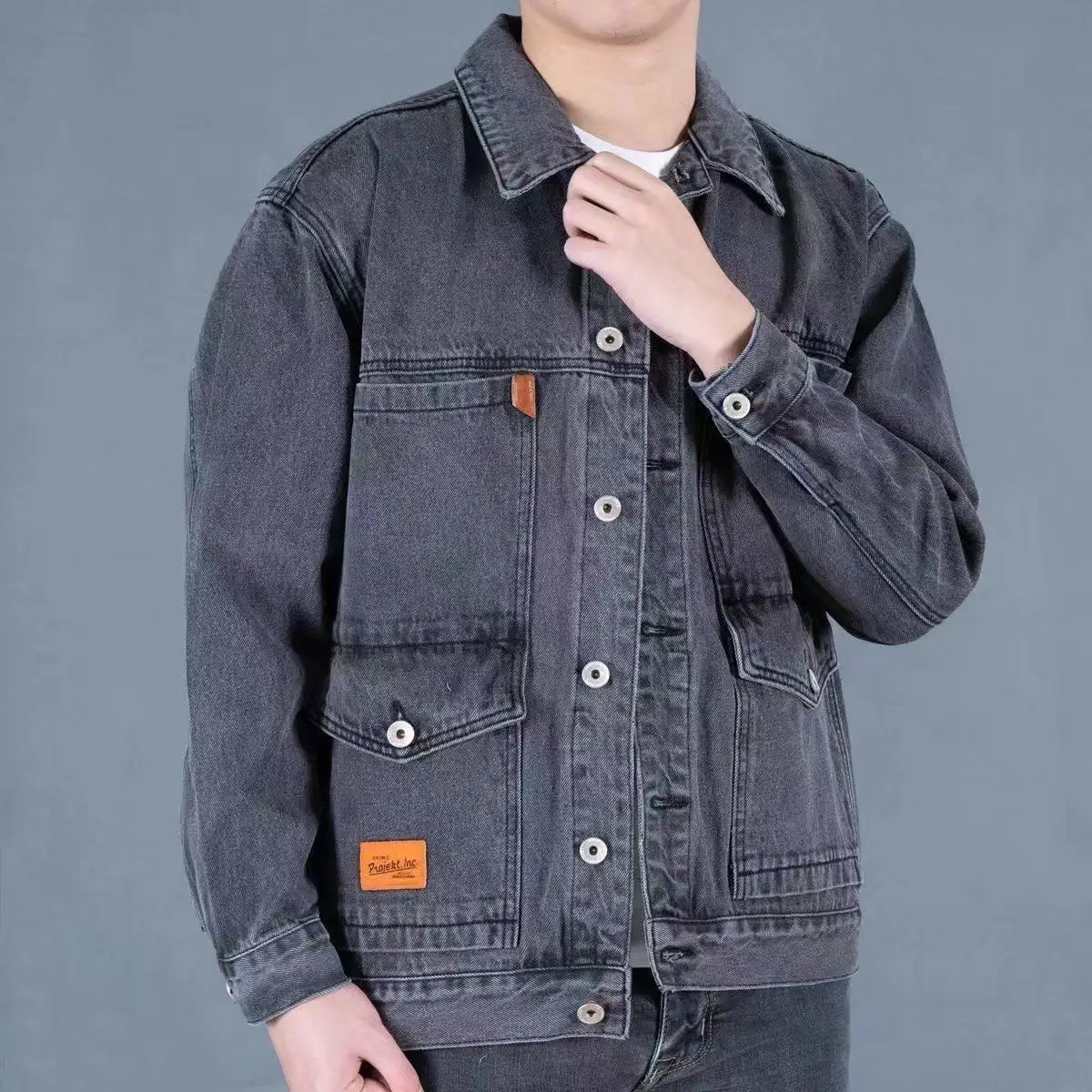 Men's Outdoor Work Jacket Denim Wear Resistant Labor Protection Long Sleeve Casual Fashion City Style with Pockets for Autumn...