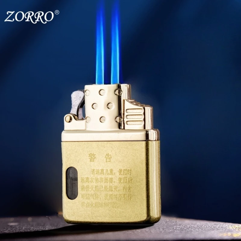 Надувная ветрозащитная зажигалка ZORRO с двойным пламенем и бутаном, обычная внутренняя крышка зажигалки