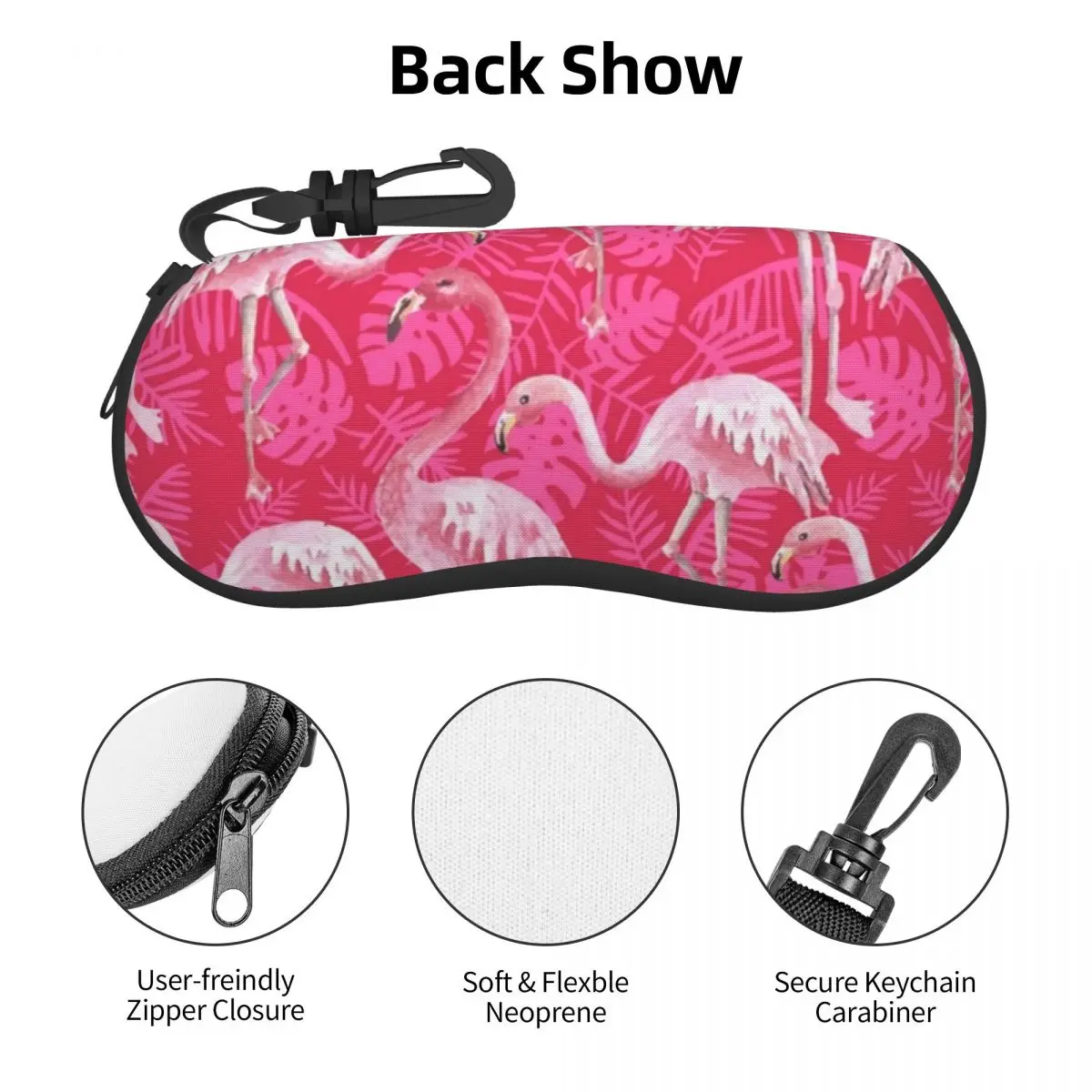 Fancy Pink Flamingo Horizontal Glasses Case Tropical Bird Zipper Men Women Sunglasses Pouch Reading Cute Eyewear Storage