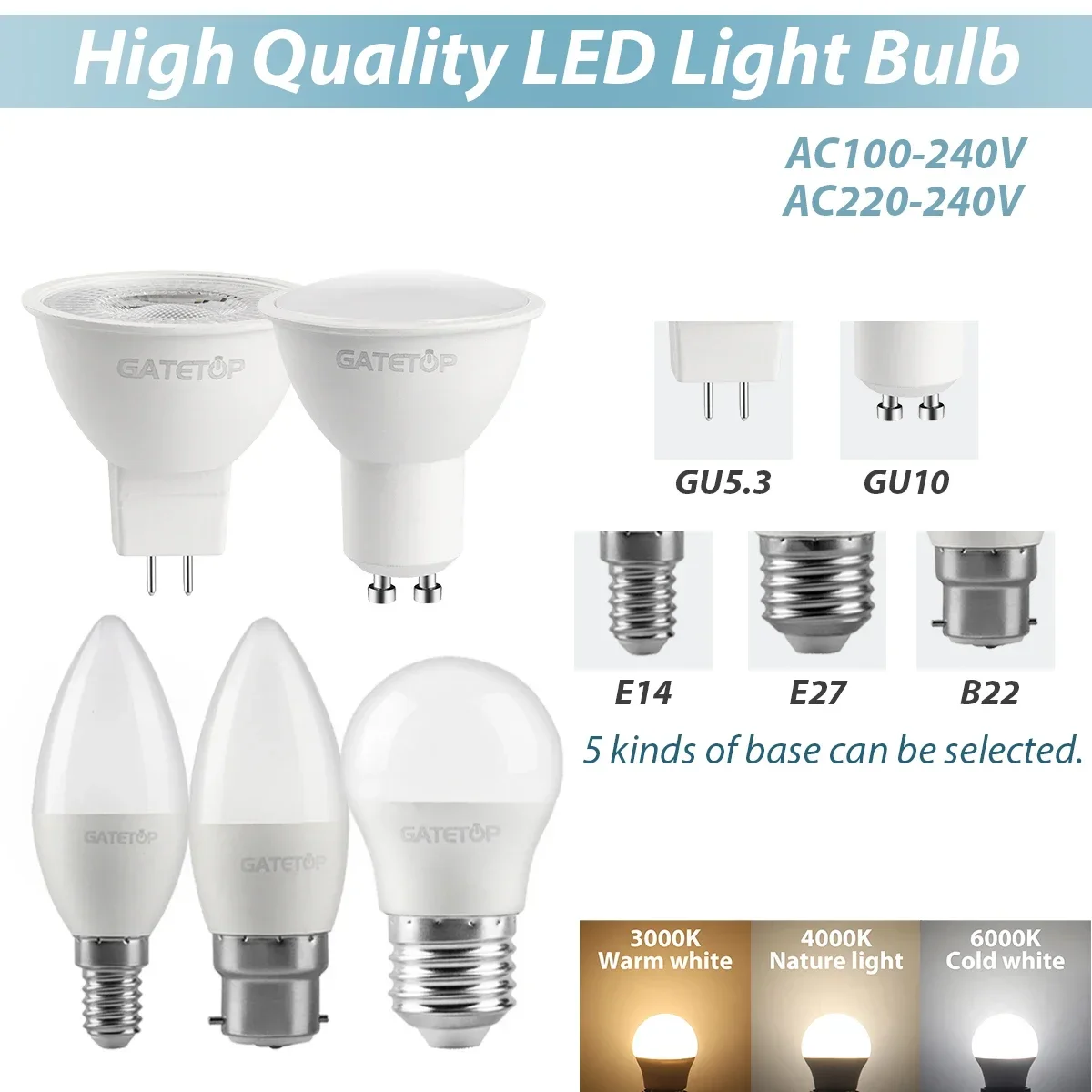 

2pcs Hight Lumen Led Bulb Lamps E27 B22 E14 GU10 GU5.3 Spot 220V 110V Light Bulb Warm White Cold White Lampada for Home Leds