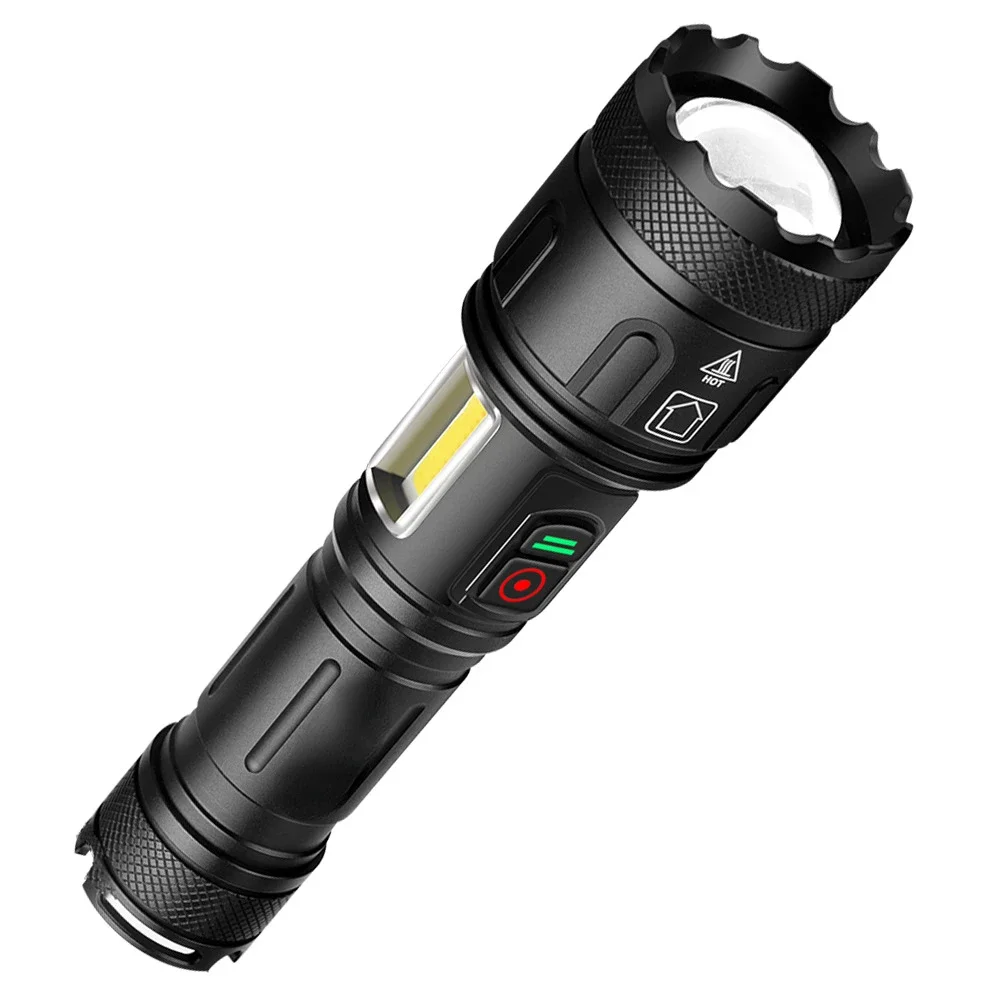 12000LM XHP160 LED+COB White/red Light Outdoor  Strong Lamp Flashlight USB-C Charging Aluminum Alloy with Side Lights LED Torch