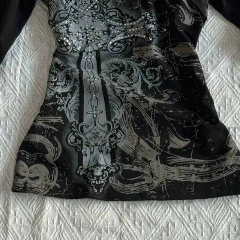 ريترو الهيب هوب Y2K تي شيرت موضة المرأة مثير كم طويل القوطية خمر الشرير الشارع الشهير بلايز عادية سليم الساخن فتاة الخريف تيز