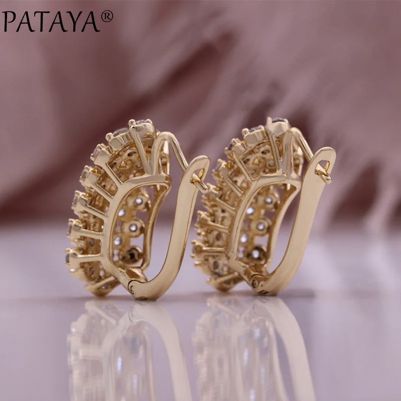 PATAYA Hot 585 Rose Gold Color English Earrings for Women Fashion Natural Zircon Accessories Daily Fine Vintage Jewelry