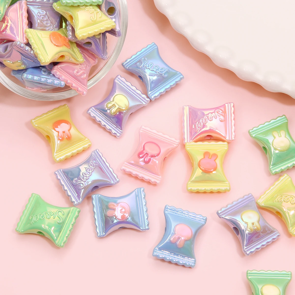 4/10 قطعة 17x21 مللي متر الاكريليك رسمت أرنب صغير حبات الحلوى لطيف وممتع ل أساور يدوية القلائد المعلقات مجوهرات اكسسوارات