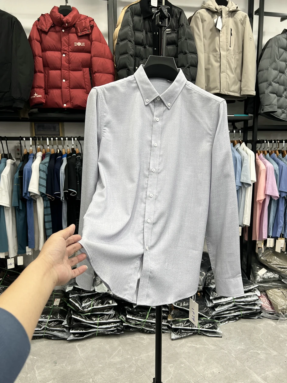 

Dujia Long Sve irt Busin Casual Simple Spring Autumn Thin Net Color Base Long irt Dad Sle Versatile Thin Long Sle...