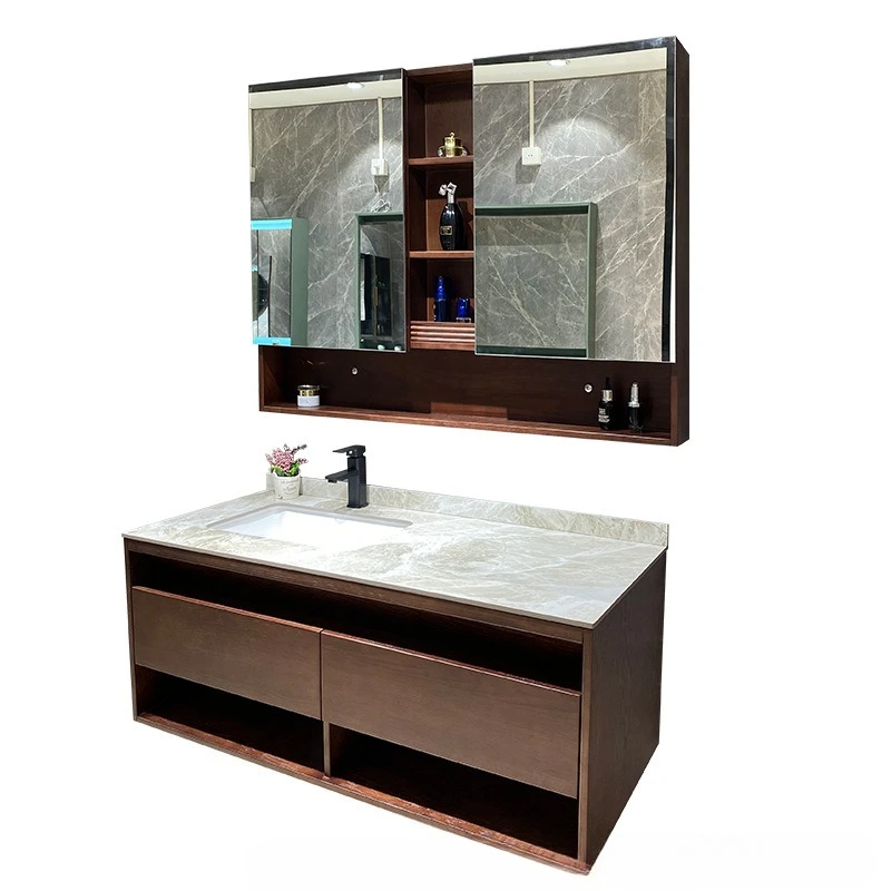 

Slate Solid Wood Bathroom Cabinet Floor Combination Mirror Washbasin Bathroom