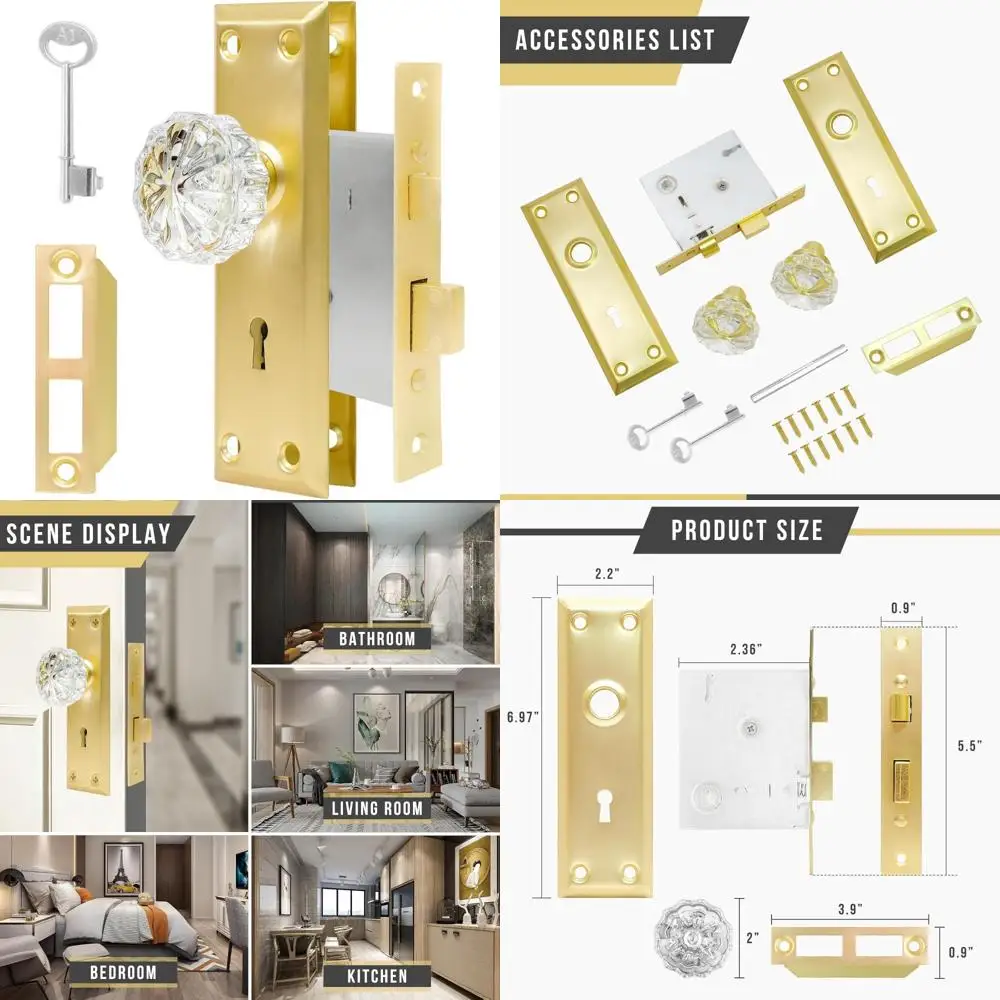 

Винтажные дверные ручки из хрустального стекла с ключом-скелетоном, полированная золотая/латунная отделка, набор врезных замков для внутренних дверей, длинный комплект из 2 шт.