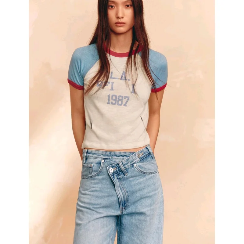 Faionable ort Sve round Ne T-irt Donna Autunno Nuovo Sle Cotone Poliestere Miscela Assorbente del Sudore Modello Creativo