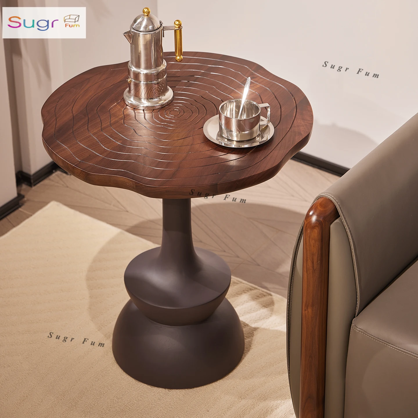 

North American black walnut all solid wood small round few American retro living room sofa side few balcony casual coffee