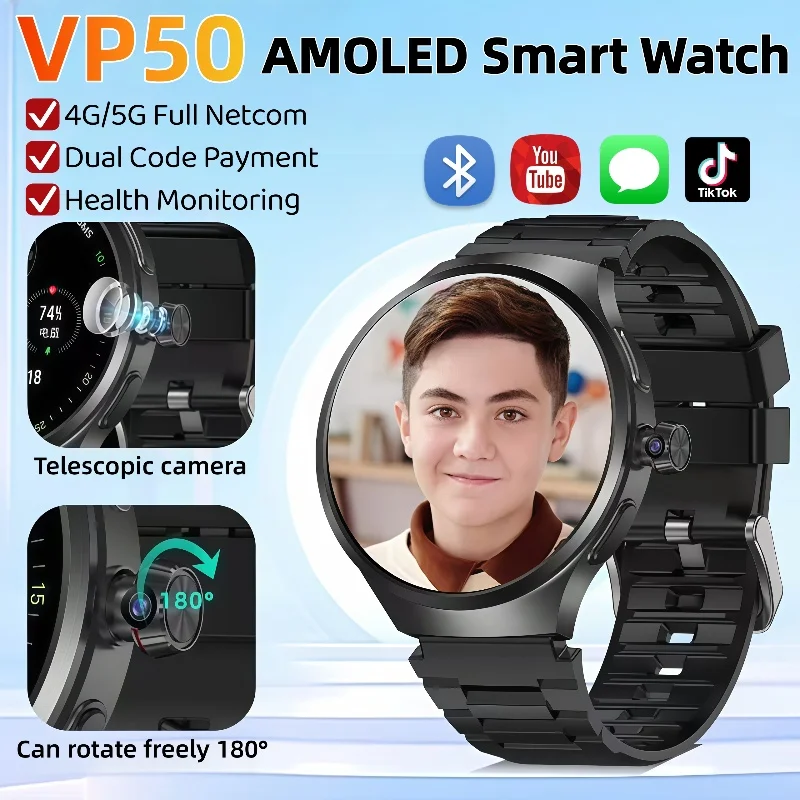

VP50 Smartwatch 1.75inch Amoled Screen 4GB MP3 MP4 Player Bluetooth WIFI Network Sharing APP Store Smart AI Watch Men Sportwatch