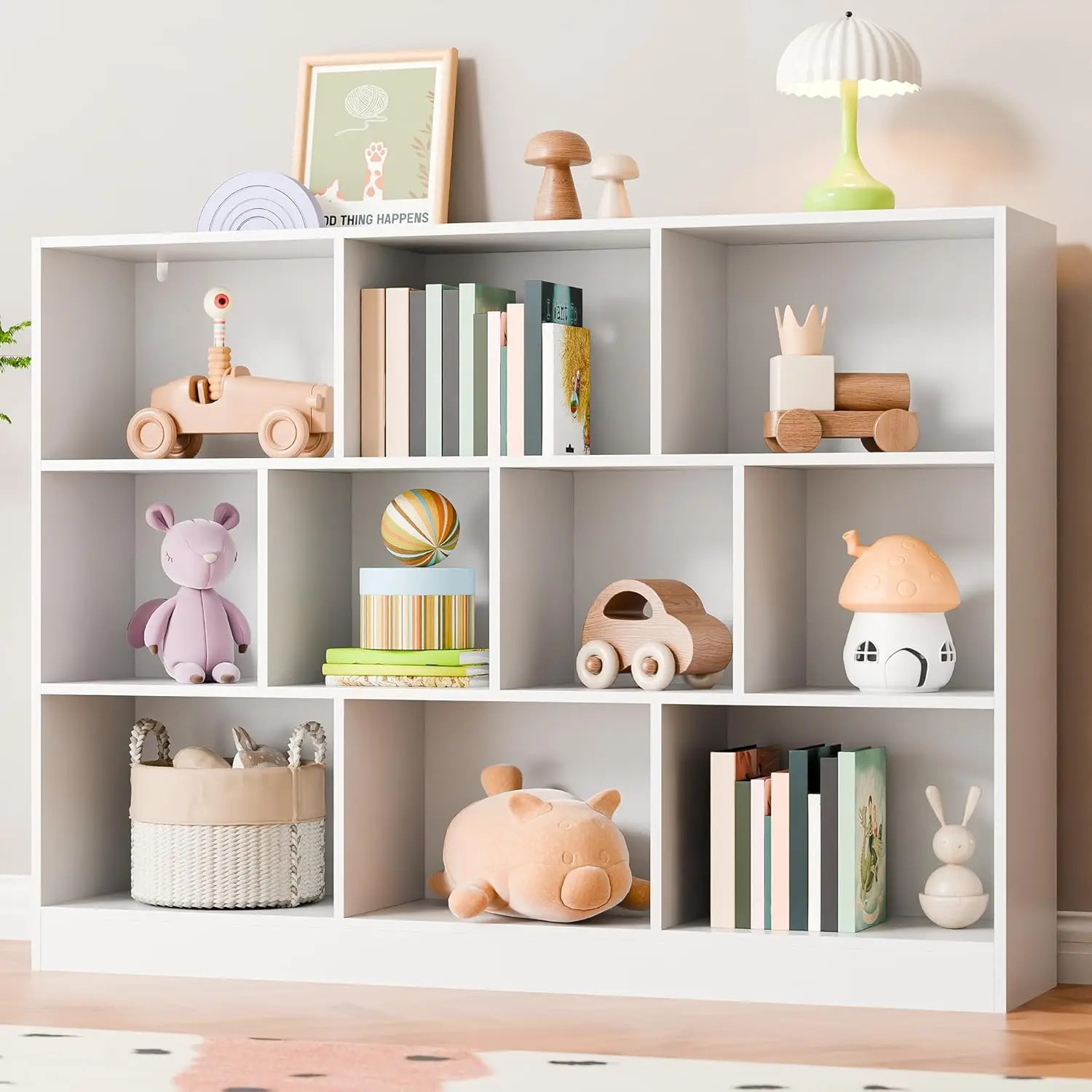 

Castle White Bookshelf, 3-Tier Open Shelf Bookcase, 10 Cube Storage Organizer with Anti-Tilt Device, Freestanding