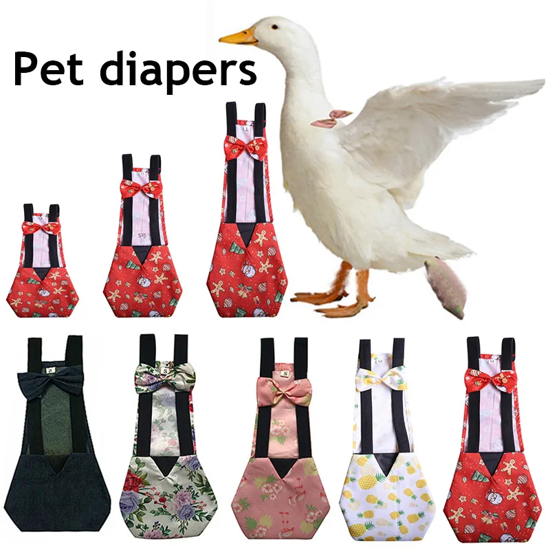 Duck Diapers Goose Flight Suits, Washable Nappy with Elastic Band, Bowknot Design,Cute Chicken Physiological Pants, Pet Supplies