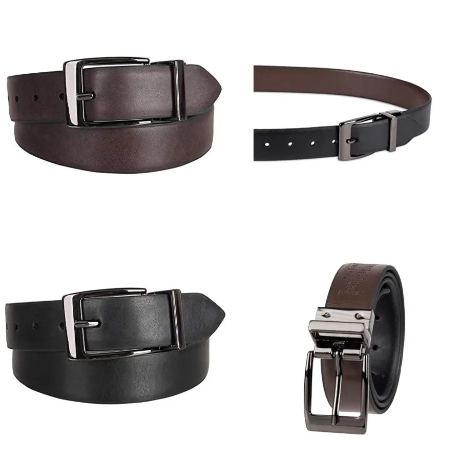 

Boys’ 2-in-1 Reversible Belt – Versatile for School, Casual & Dress Wear，Large，Black/Brown Feather