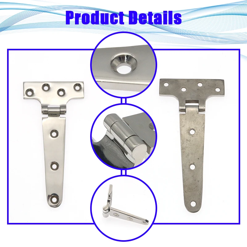 304 Stainless Steel Marine Grade Heavy Duty Polished Door Hinge Boat Hinge T-Hinge Container Distribution Cabinet Industry Hinge