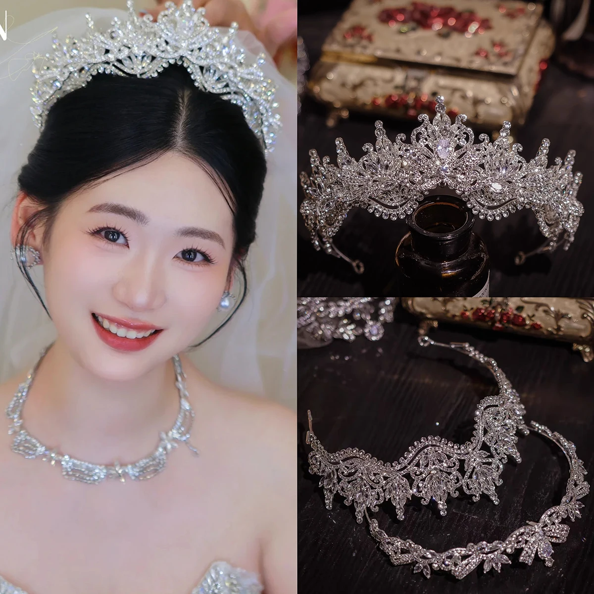Luxury Bridal Hair Crown with 3D Flash Bow New Light Exquisite Design Sweet Age Reduction Adult Birthday Gift