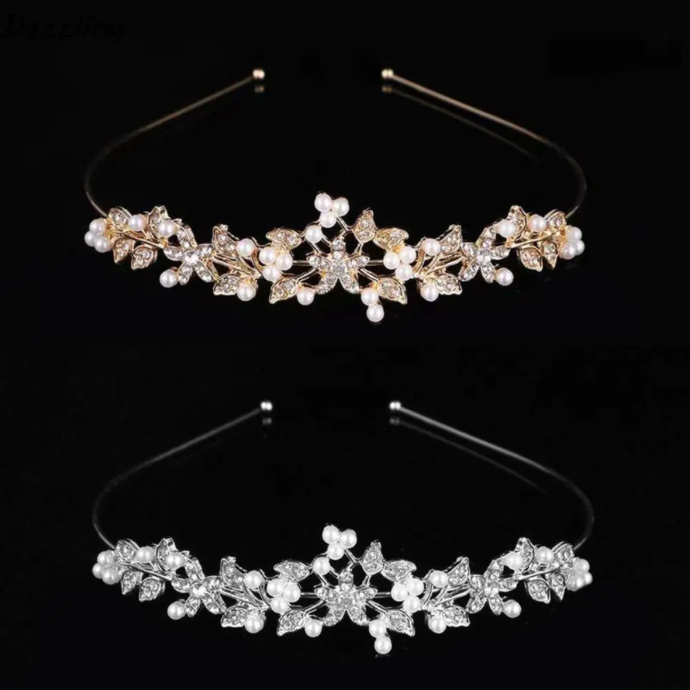 

2pcs Bride Headdress Flower Crystal Tiara Sparkling Ear Clip Rhinestone Queen Crown Gold Silver Princess Headband