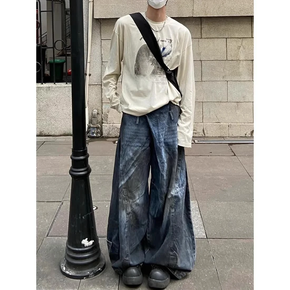 Punk Street Style Fashion Denim Pants American Retro Wash Personality Wide Leg Jeans Chic Gothic Pockets Casual Pants Y2k 2025